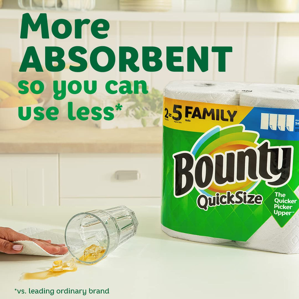 Bounty Paper Towels Quick Size, White, 16 Family Rolls = 40 Regular Rolls