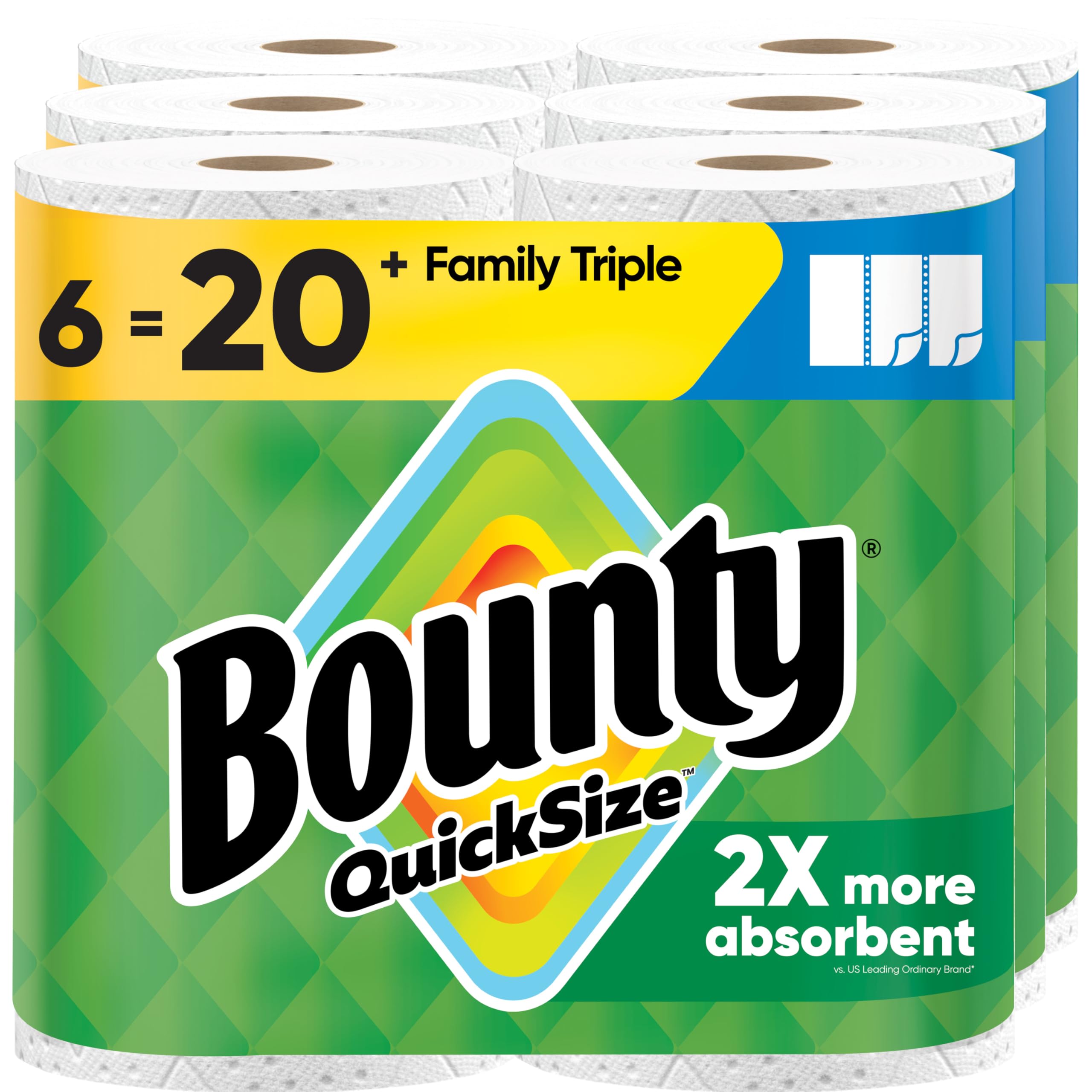 Bounty Paper Towels Quick Size, White, 16 Family Rolls = 40 Regular Rolls