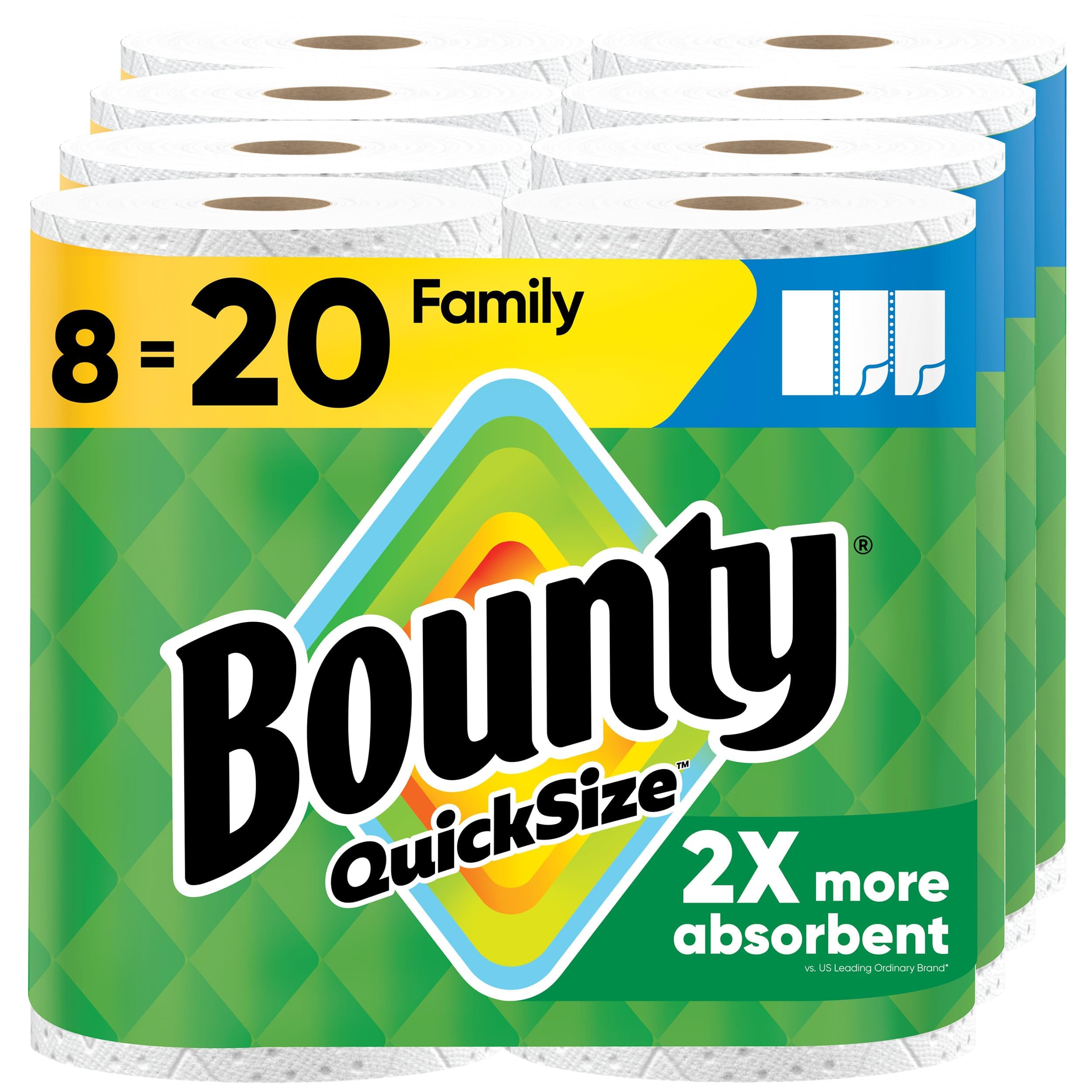 Bounty Paper Towels Quick Size, White, 16 Family Rolls = 40 Regular Rolls