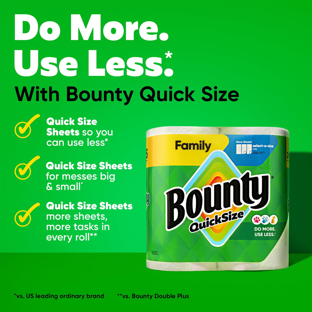 Bounty Paper Towels Quick Size, White, 16 Family Rolls = 40 Regular Rolls