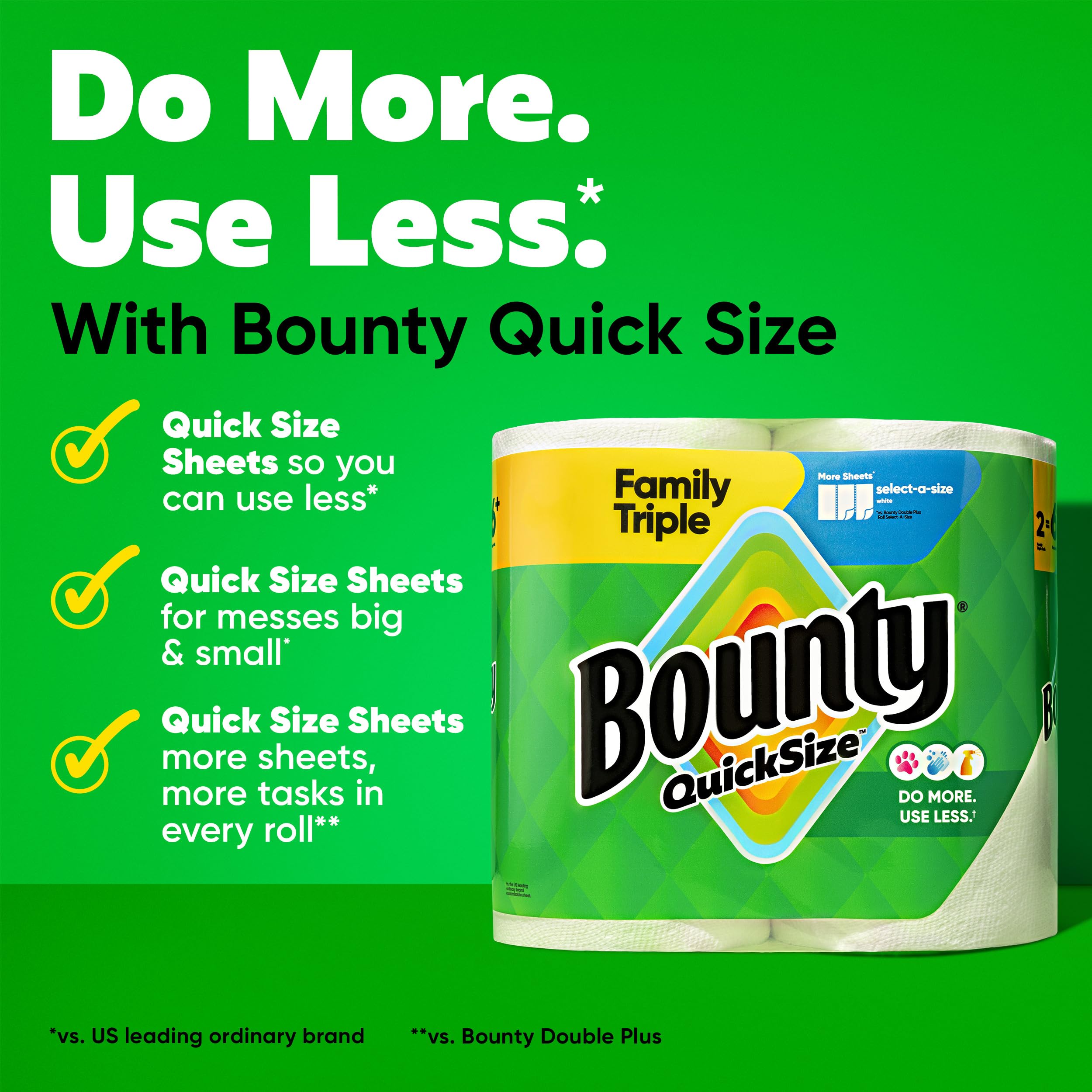 Bounty Paper Towels Quick Size, White, 16 Family Rolls = 40 Regular Rolls