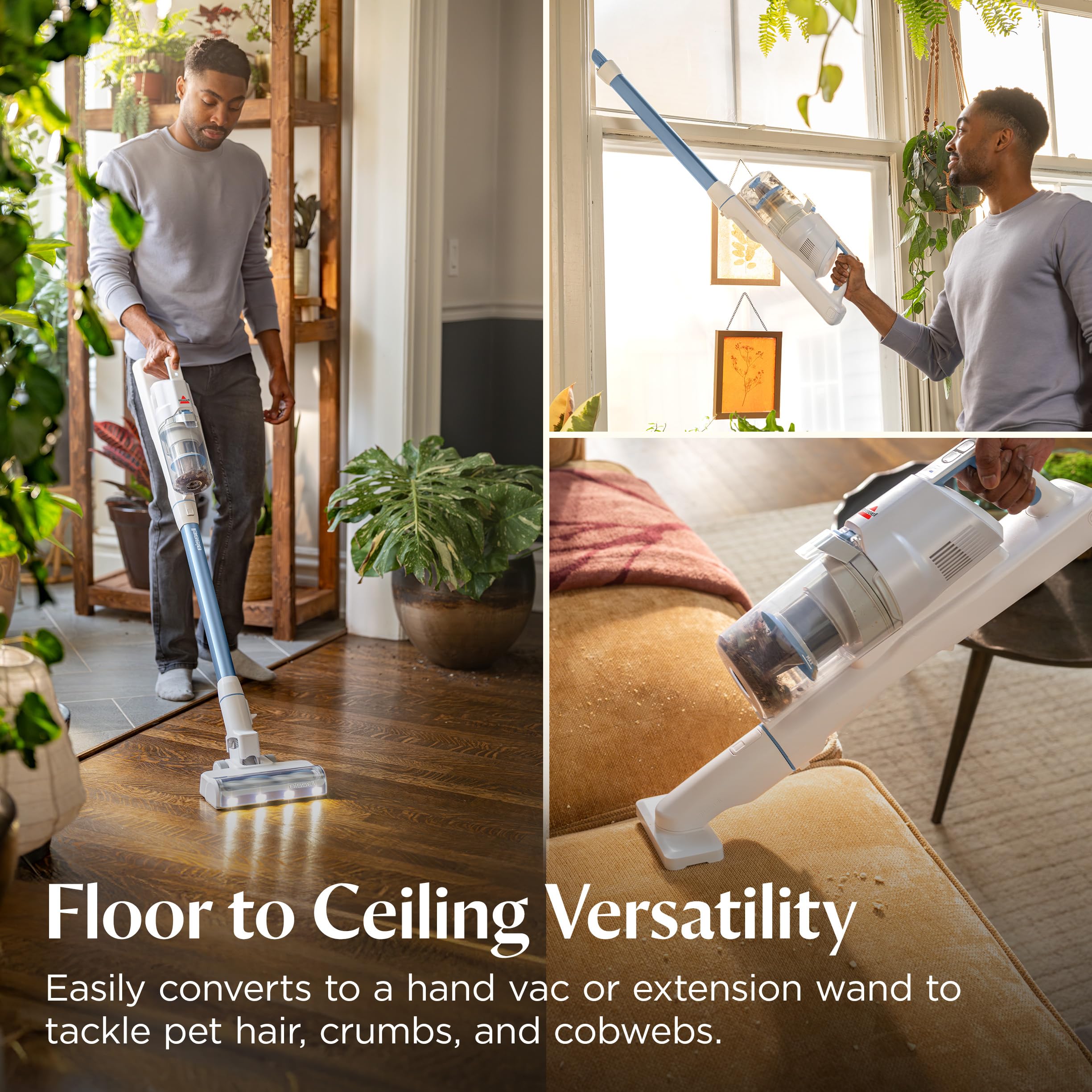 Bissell PowerClean DualBrush 280W Self-Standing Cordless Vacuum, DualBrush & AutoAdapt Tech, Self-Cleaning Brush Roll, Strong Suction, Removeable Battery, Upholstery Tool & Bright Headlights, 4196K