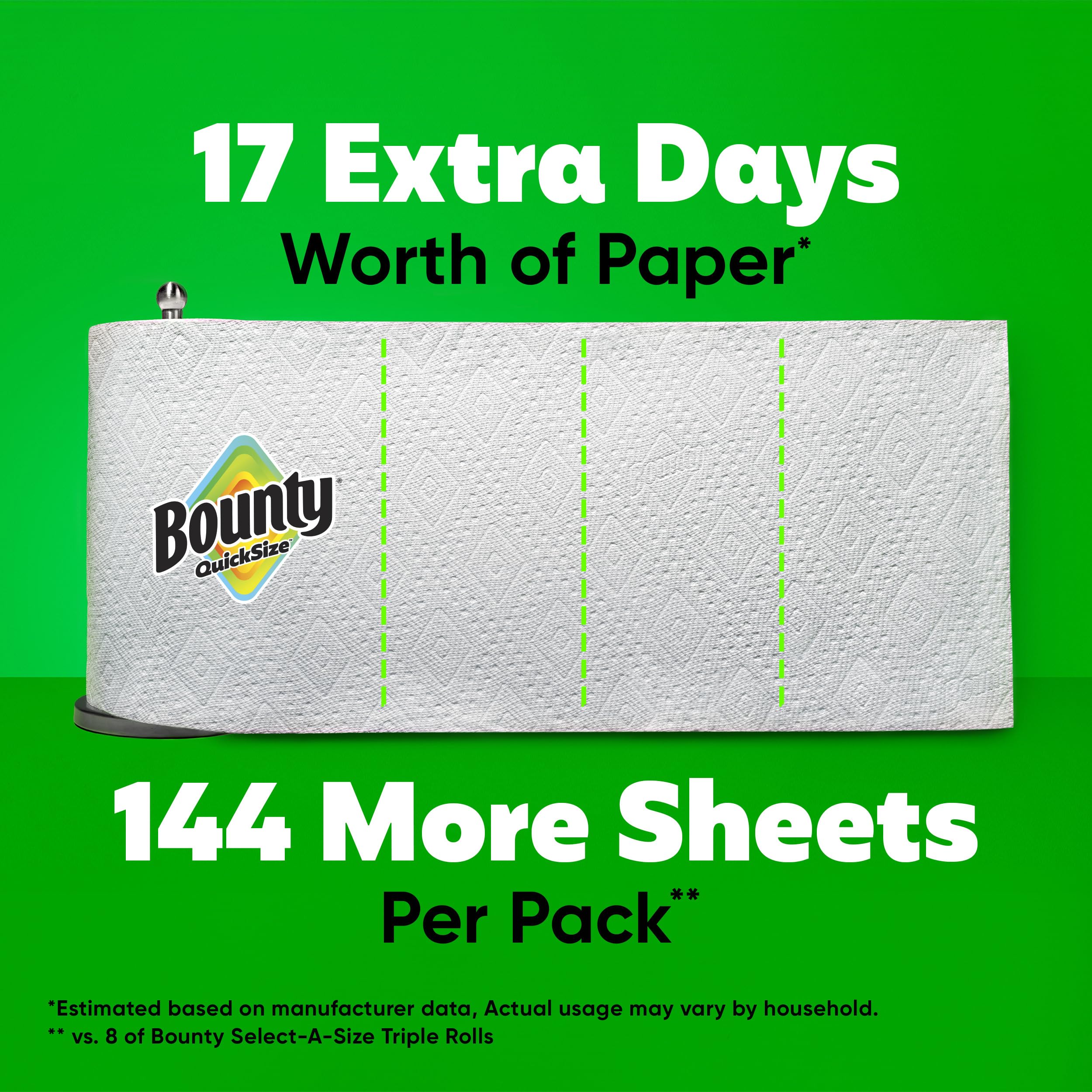 Bounty Paper Towels Quick Size, White, 16 Family Rolls = 40 Regular Rolls