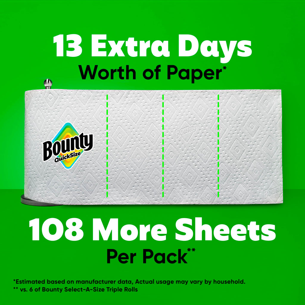 Bounty Paper Towels Quick Size, White, 16 Family Rolls = 40 Regular Rolls