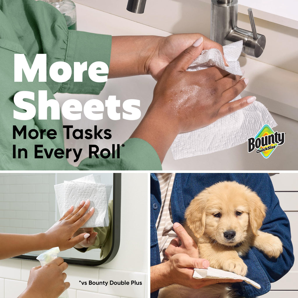 Bounty Paper Towels Quick Size, White, 16 Family Rolls = 40 Regular Rolls